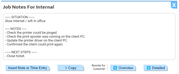 Generated job notes example