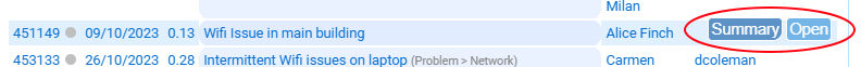 Summary button and button to open ticket in new tab when hover over related ticket