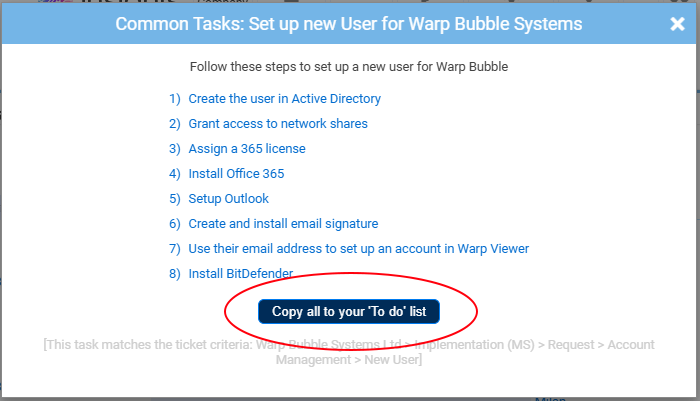 Copy task entries to your To Do list