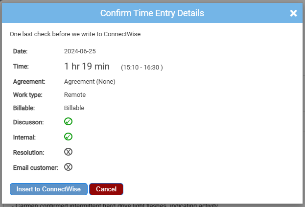 Confirmation before Time Entry Insert